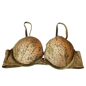 🔥 Victoria's Secret Dream Angel's Earthy Green Velvet Lace Push-Up Bra 34B